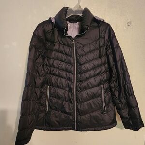Kenneth Cole Reaction Black Puffer Jacket Detachable Hood Full Ziip Size L